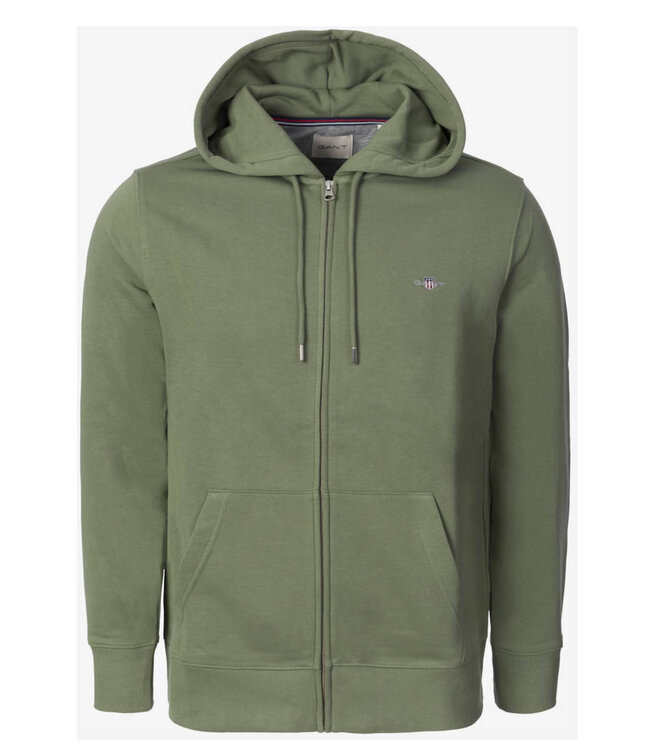 Gant 2007059 379 heren olijfgroen dry herb green sweat vest met rits en capuchon