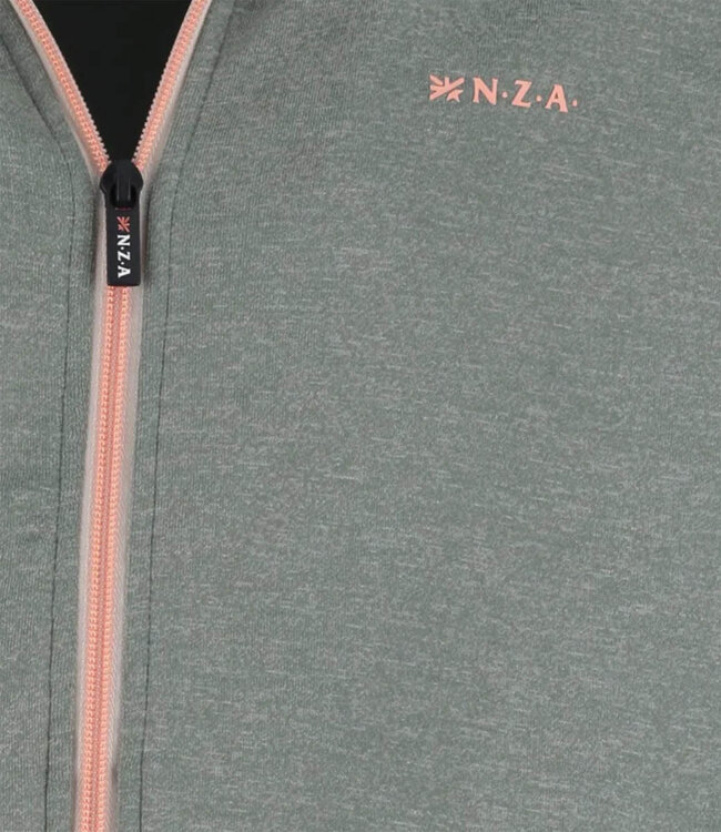 New Zealand Auckland 26AN300 1771 sweat vest light sage melange groen met rits en zakken