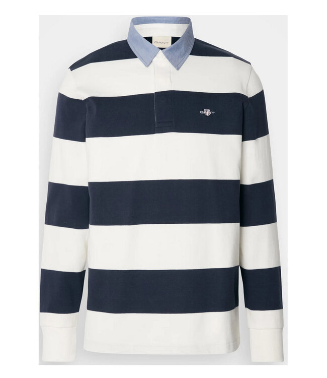 Gant 2004083 113 donkerblauw-wit streep heren rugby shirt sweater