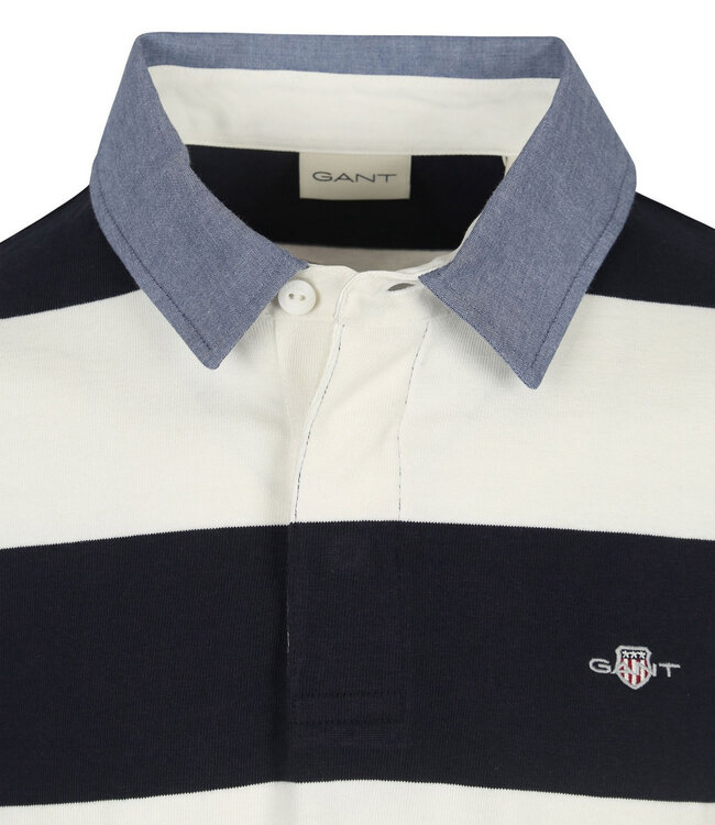 Gant 2004083 113 donkerblauw-wit streep heren rugby shirt sweater