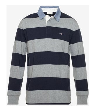 Gant donkerblauw-lichtgrijs streep heren rugby shirt sweater
