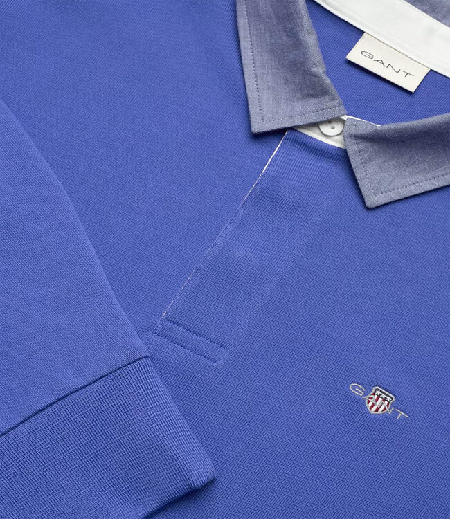 Gant 2004082 417 blauw royal blue heren rugby shirt sweater met jeans kraag