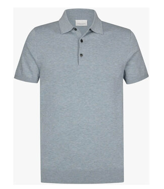 Profuomo gebreide polo blauw blue korte mouw kwaliteit tencel