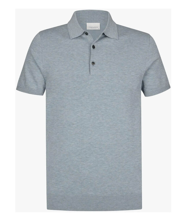 Profuomo PPXD10007G gebreide polo blauw blue korte mouw kwaliteit tencel
