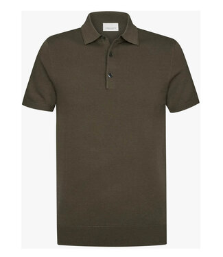 Profuomo gebreide polo bruin brown korte mouw kwaliteit tencel