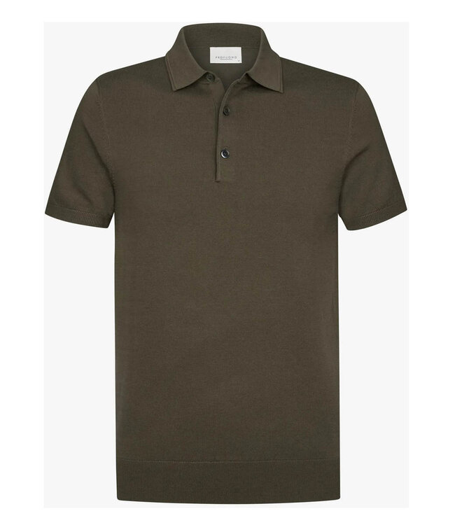 Profuomo PPXD10007B gebreide polo bruin brown korte mouw kwaliteit tencel