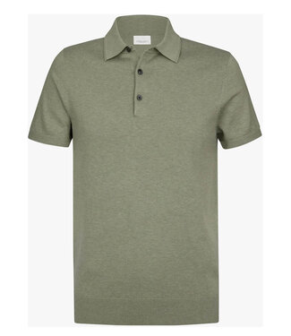 Profuomo gebreide polo olijfgroen mid green korte mouw kwaliteit tencel