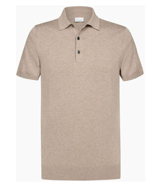 Profuomo gebreide polo beige korte mouw kwaliteit tencel
