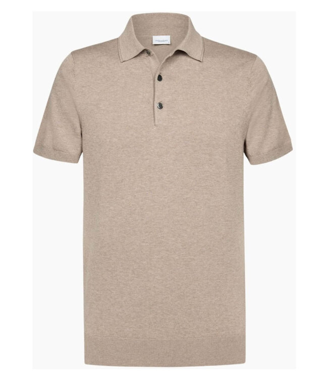 Profuomo PP2D00001C gebreide polo beige korte mouw kwaliteit tencel