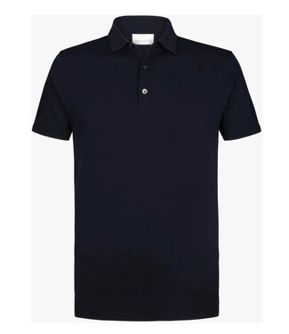 Profuomo gebreide polo donkerblauw navy korte mouw kwaliteit tencel