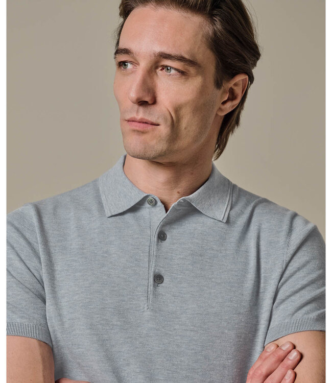 Profuomo PPXD10007G gebreide polo blauw blue korte mouw kwaliteit tencel