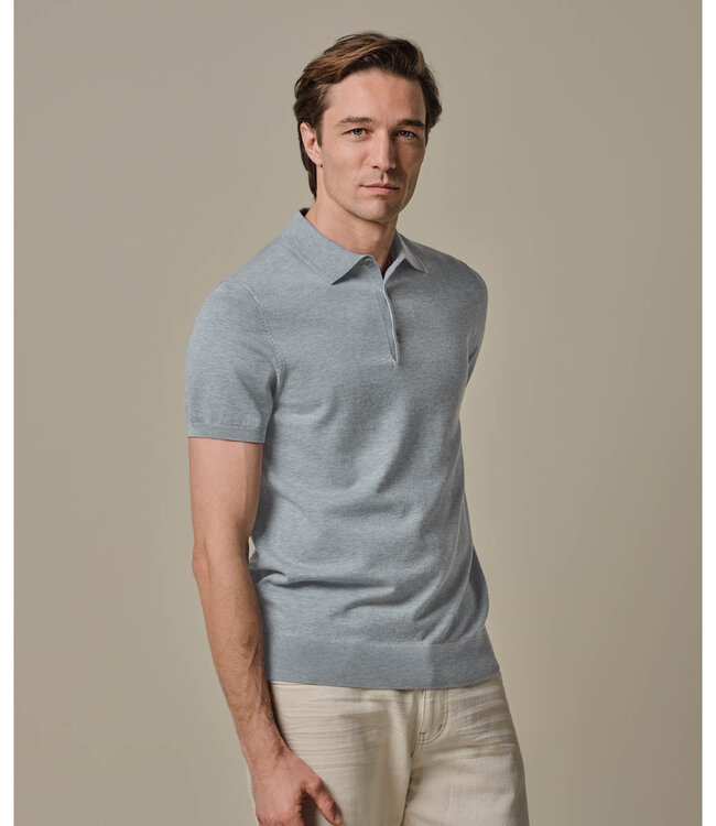 Profuomo PPXD10007G gebreide polo blauw blue korte mouw kwaliteit tencel