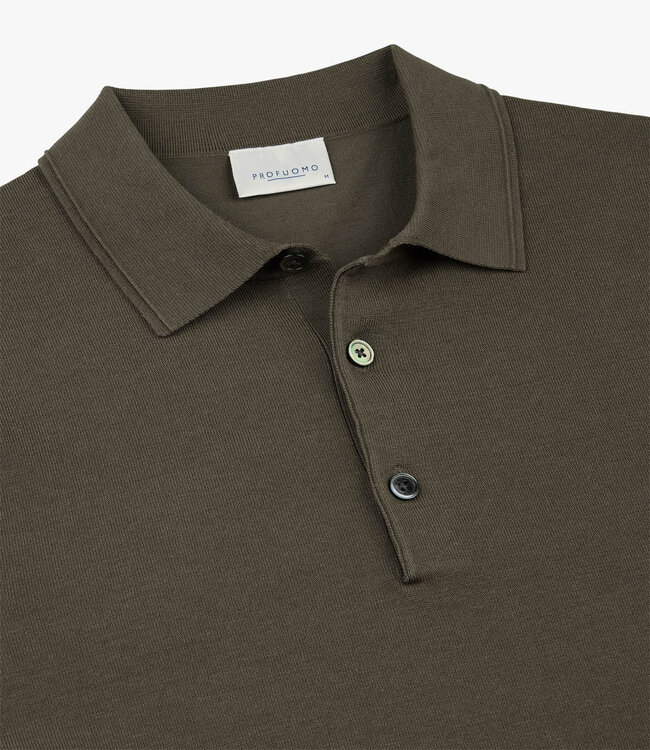 Profuomo PPXD10007B gebreide polo bruin brown korte mouw kwaliteit tencel