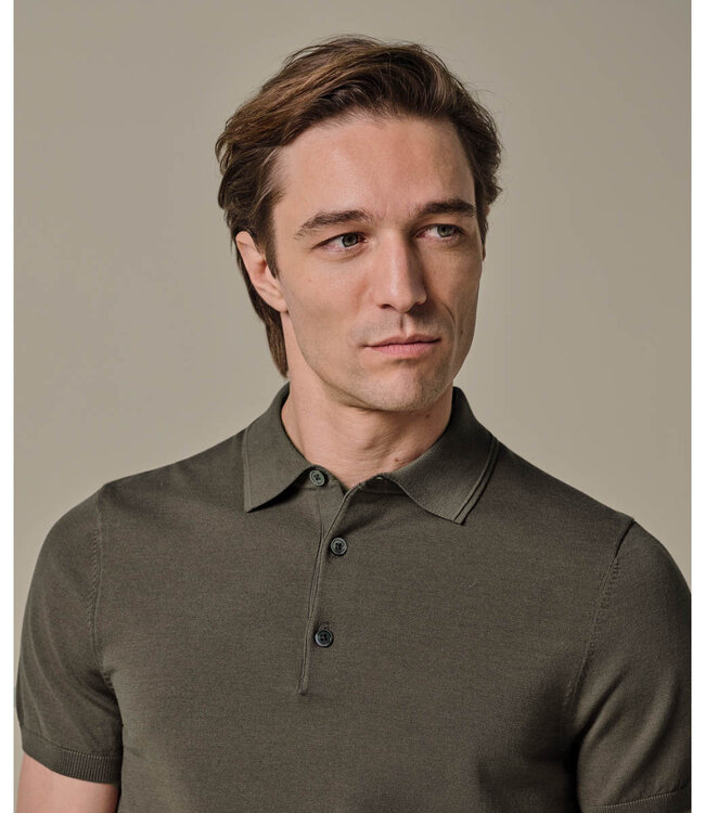 Profuomo PPXD10007B gebreide polo bruin brown korte mouw kwaliteit tencel