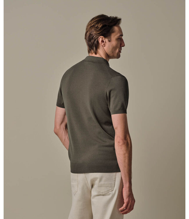 Profuomo PPXD10007B gebreide polo bruin brown korte mouw kwaliteit tencel