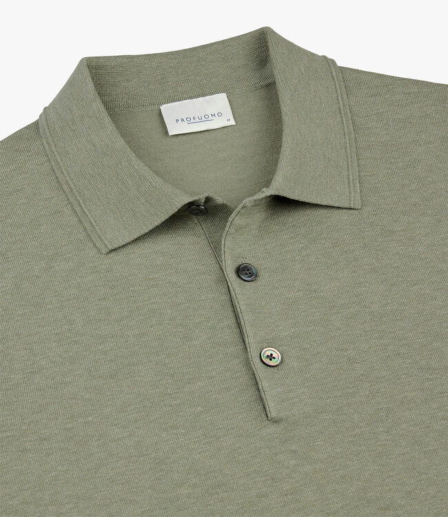 Profuomo PPXD10007D gebreide polo olijfgroen mid green korte mouw kwaliteit tencel
