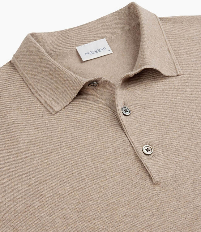 Profuomo PP2D00001C gebreide polo beige korte mouw kwaliteit tencel