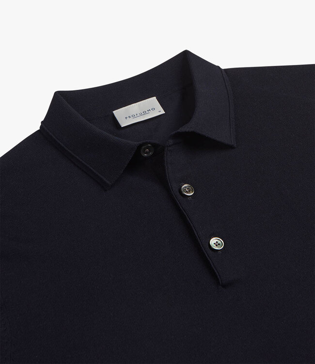Profuomo PP2D00001A gebreide polo donkerblauw navy korte mouw kwaliteit tencel