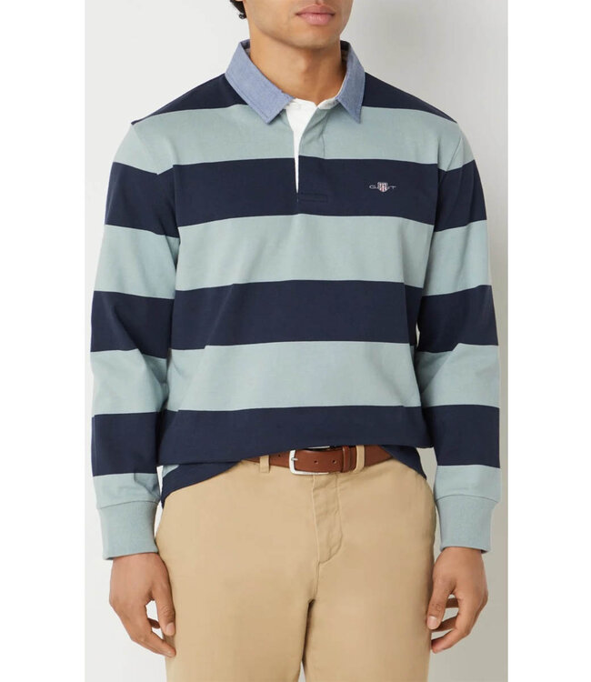 Gant 2004083 10 donkerblauw-groen grijs streep heren rugby shirt sweater