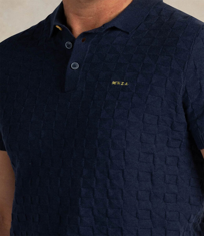 New Zealand Auckland 26BN183 2604 gebreide polo structuur donkerblauw shadow navy