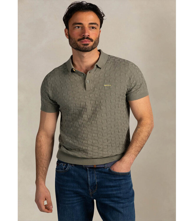 New Zealand Auckland 26BN183 1767 gebreide polo structuur olijfgroen light fern