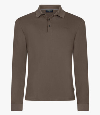 Cavallaro heren Basso polo lange mouw long sleeve dark taupe katoen stretch
