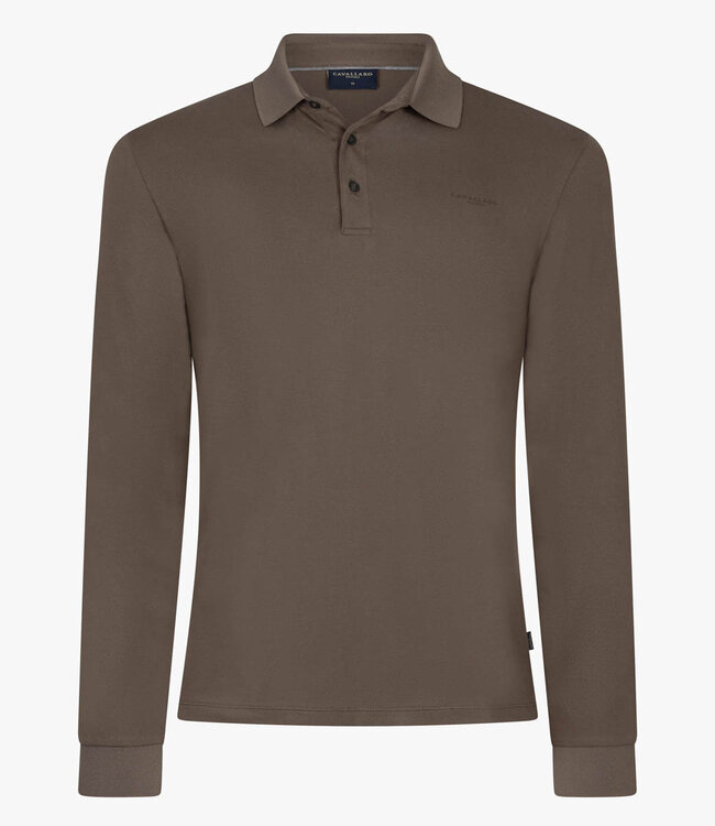 Cavallaro heren Basso polo lange mouw long sleeve dark taupe katoen stretch