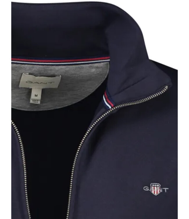 Gant 2008006 433 heren donkerblauw sweat vest met rits en zakken