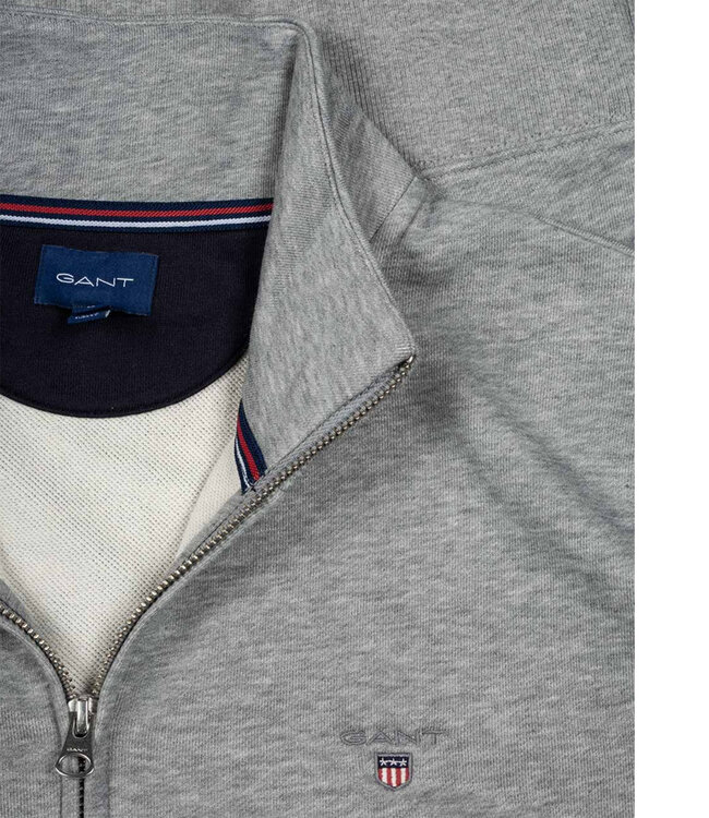 Gant 2008006 93 heren grijs sweat vest met rits en zakken