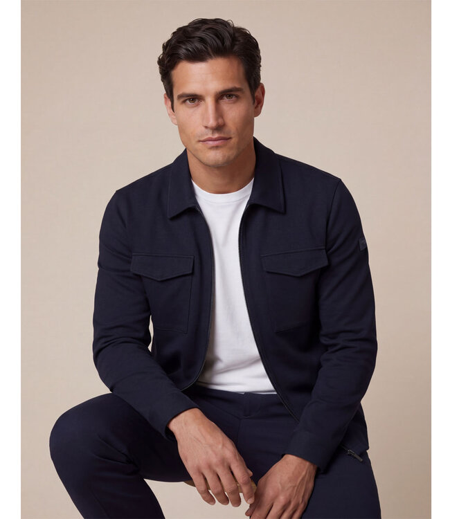 Cavallaro 123261012 Zerino overshirt donkerblauw met rits en dubbele borstzak