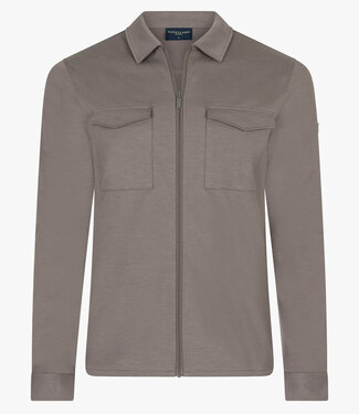 Cavallaro Zaverio overshirt taupe melange met rits en dubbele borstzak