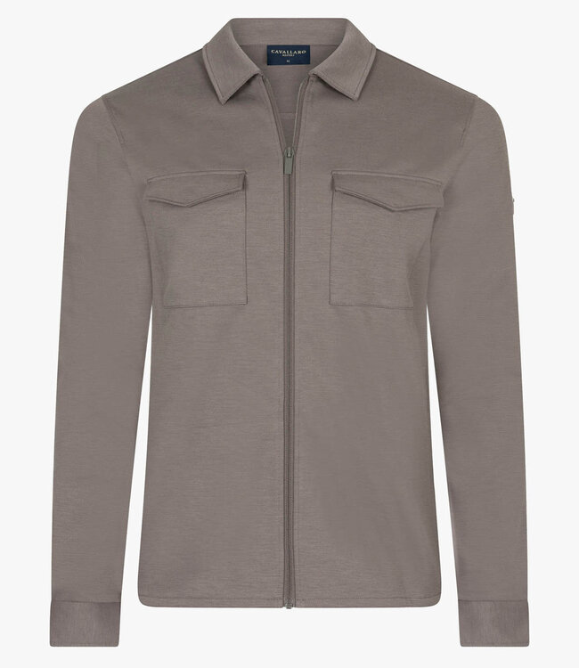Cavallaro Zaverio overshirt taupe melange met rits en dubbele borstzak
