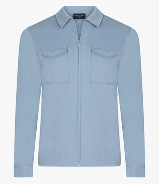 Cavallaro Zaverio overshirt light blue melange met rits en dubbele borstzak