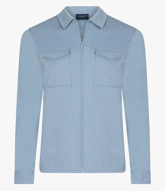 Cavallaro 123261014 Zaverio overshirt light blue melange met rits en dubbele borstzak