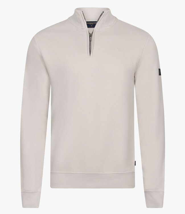 Cavallaro 120261022 Diagono heren sweat zipper met ritsje beige kit half zip sweat