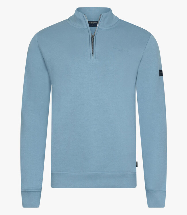 Cavallaro 120261022 Diagono heren sweat zipper met ritsje blauw light blue half zip sweat