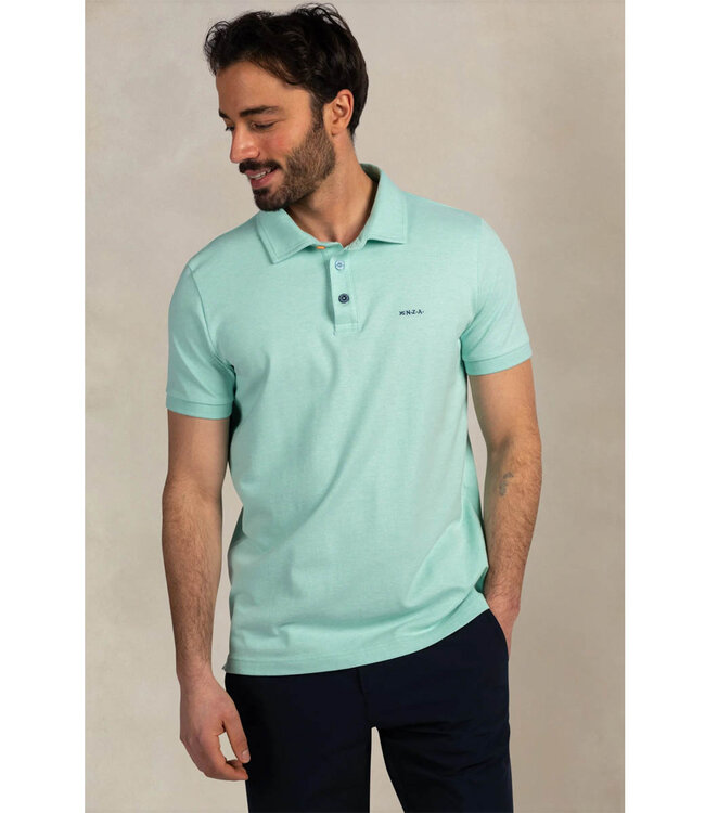 New Zealand Auckland 26CN150 1796 polo pale leaf melange aqua blauw melange met gekleurde knopen