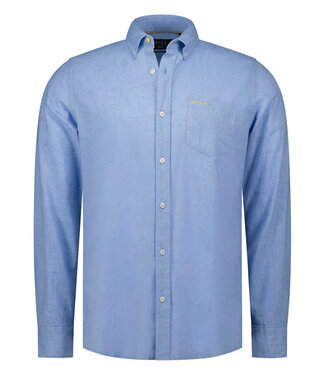 New Zealand Auckland blauw cool blue melange linnen katoen overhemd