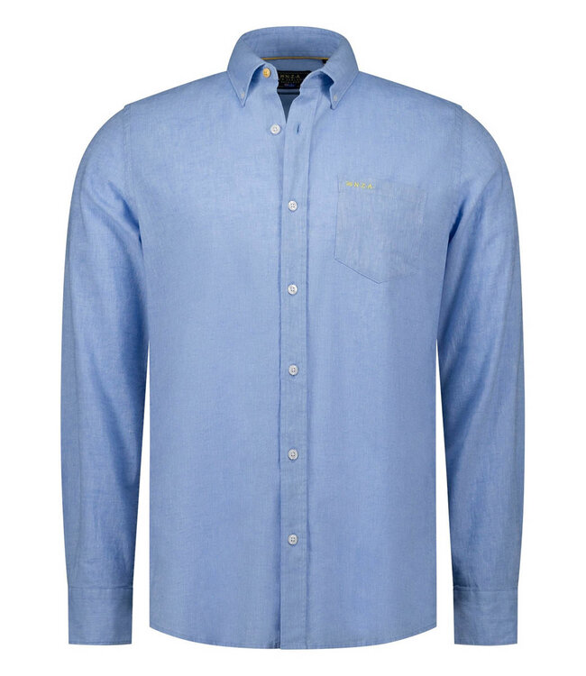 New Zealand Auckland 26CN506 2698 blauw cool blue melange linnen katoen overhemd