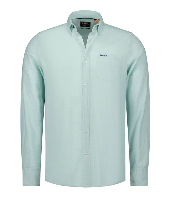 New Zealand Auckland 26CN506 1796 aqua blauw pale leaf melange linnen katoen overhemd