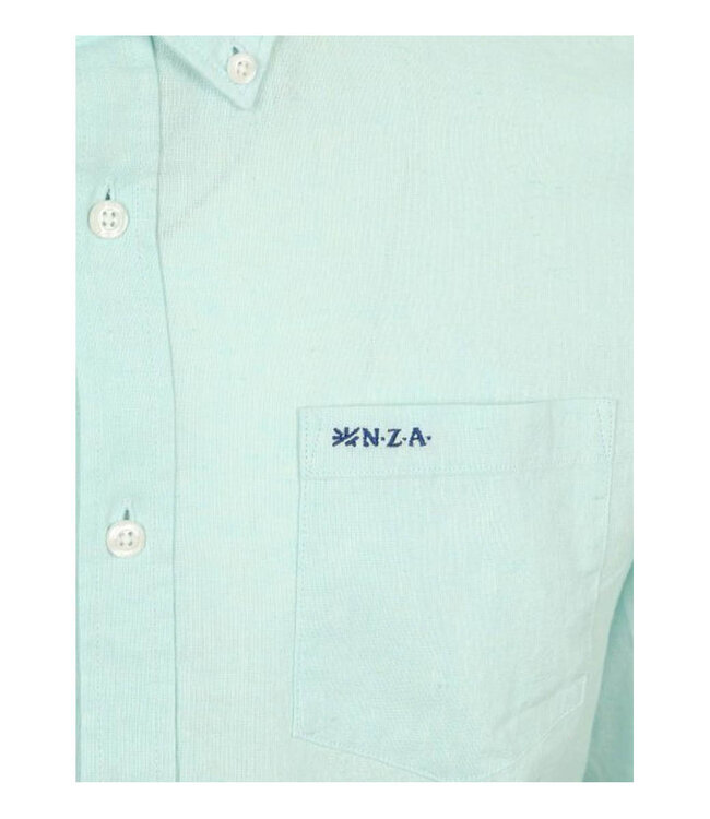 New Zealand Auckland 26CN506 1796 aqua blauw pale leaf melange linnen katoen overhemd