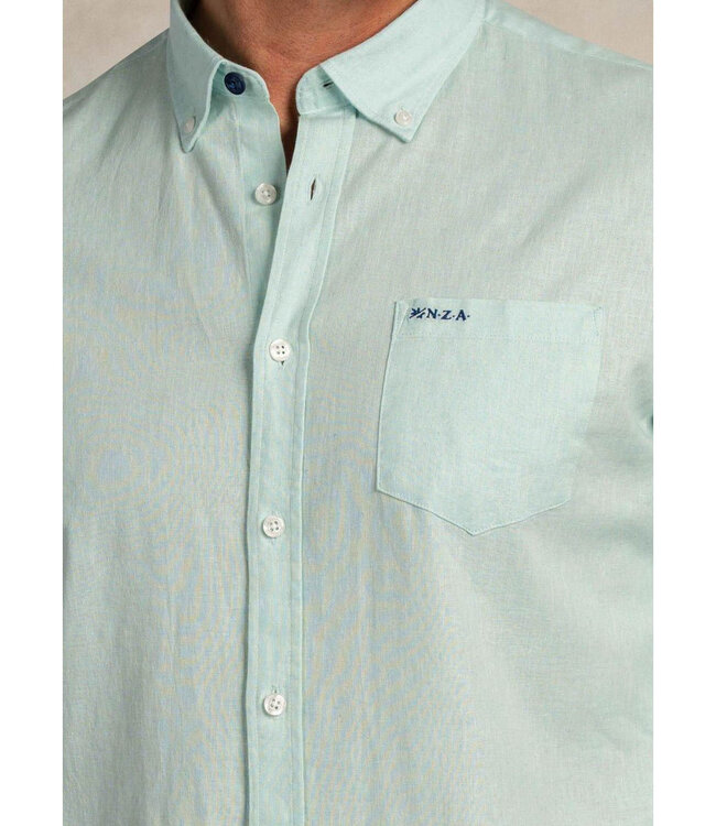 New Zealand Auckland 26CN506 1796 aqua blauw pale leaf melange linnen katoen overhemd