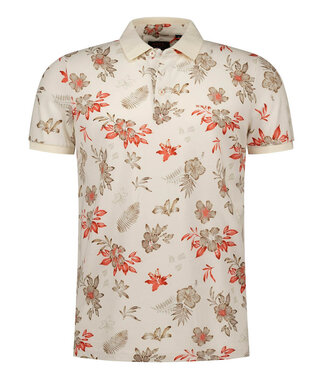 New Zealand Auckland polo soft ecru met beige rood bloemenprint