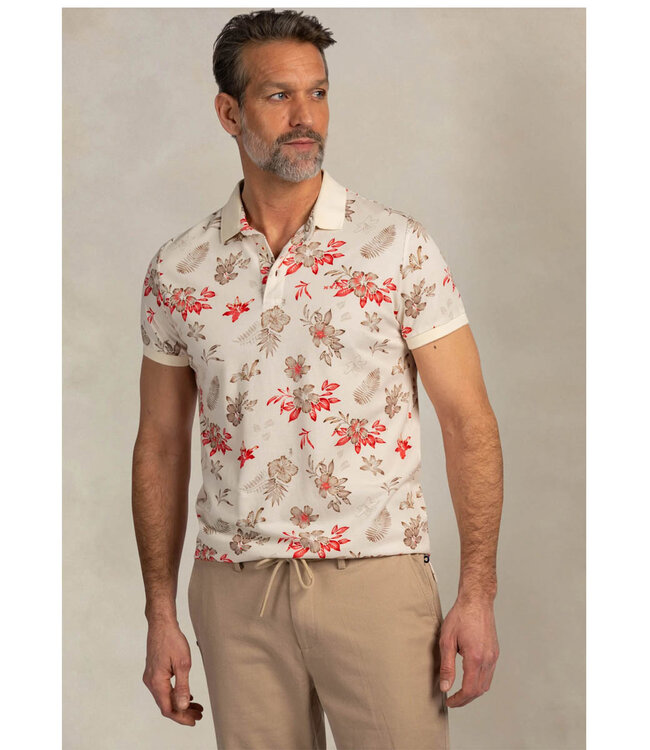 New Zealand Auckland 26CN124 1197 polo soft ecru met beige rood bloemenprint