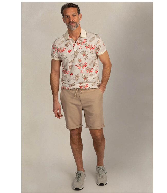 New Zealand Auckland 26CN124 1197 polo soft ecru met beige rood bloemenprint