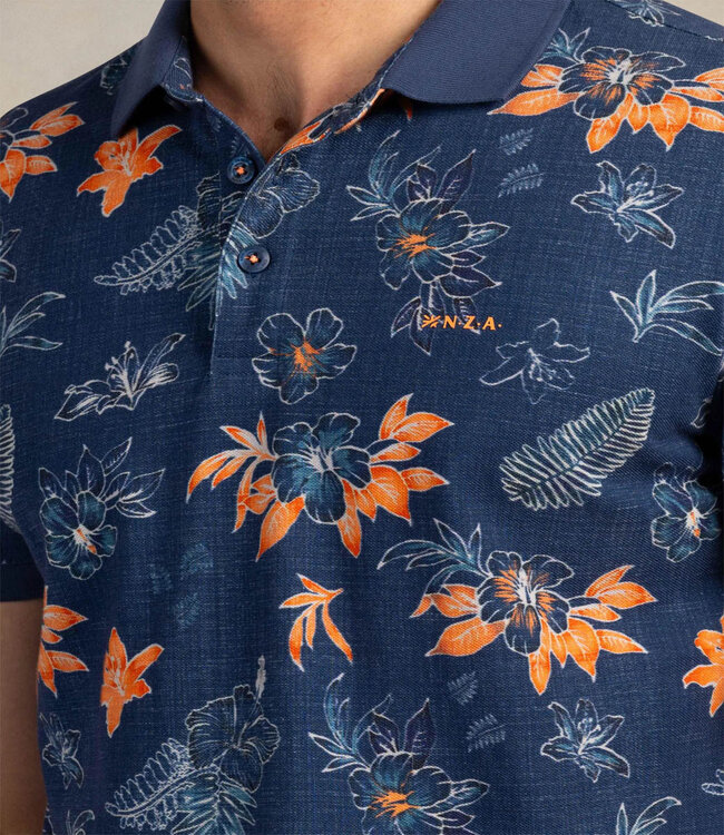 New Zealand Auckland 26CN124 2616 polo navy sky donkerblauw met blauw oranje bloemenprint