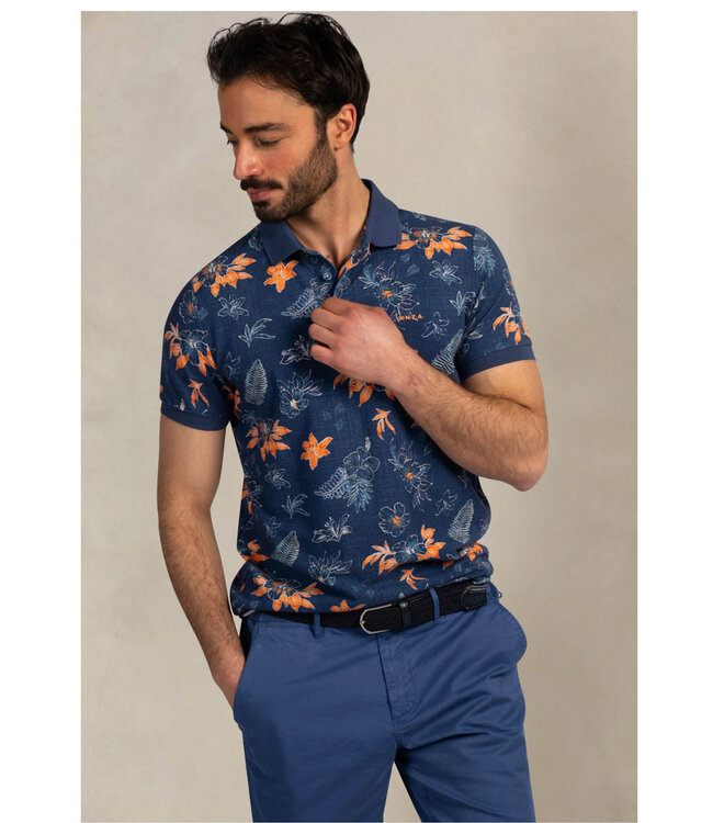 New Zealand Auckland 26CN124 2616 polo navy sky donkerblauw met blauw oranje bloemenprint