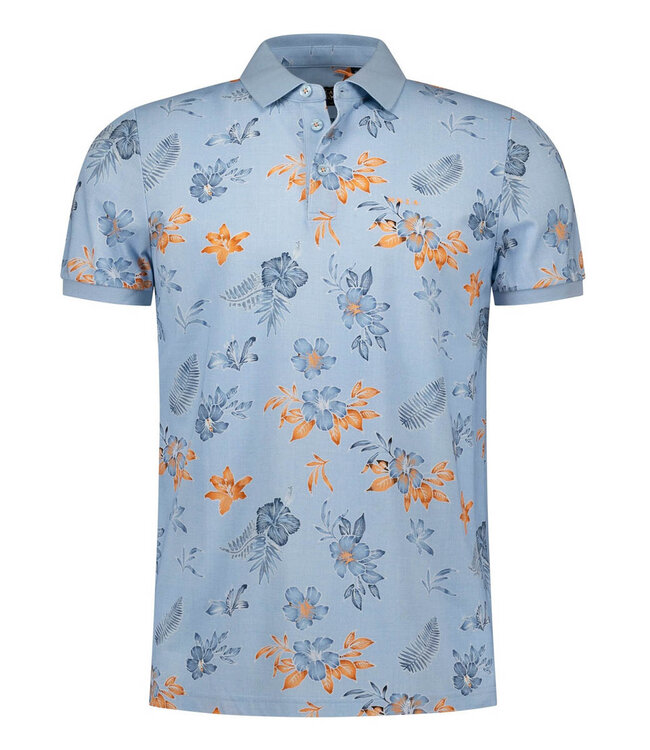 New Zealand Auckland 26CN124 2633 polo sky blue lichtblauw met blauw oranje bloemenprint