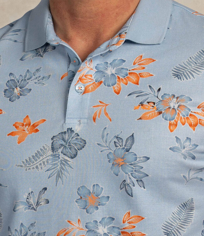 New Zealand Auckland 26CN124 2633 polo sky blue lichtblauw met blauw oranje bloemenprint