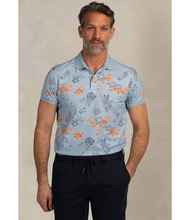 New Zealand Auckland 26CN124 2633 polo sky blue lichtblauw met blauw oranje bloemenprint